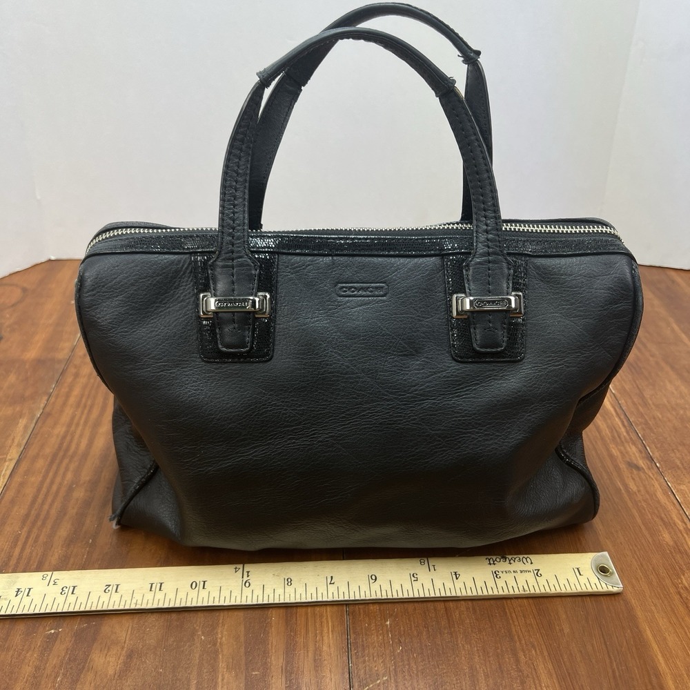 Coach F25796 Black Leather Satchel Handbag Silver Hardware Zip Top Purse - Picture 7 of 16